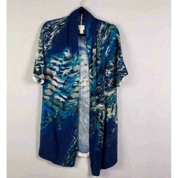Chicos Fierce Blues Kandyce Cardigan Size 1 US Medium Short Sleeve Open Front - Picture 2 of 12